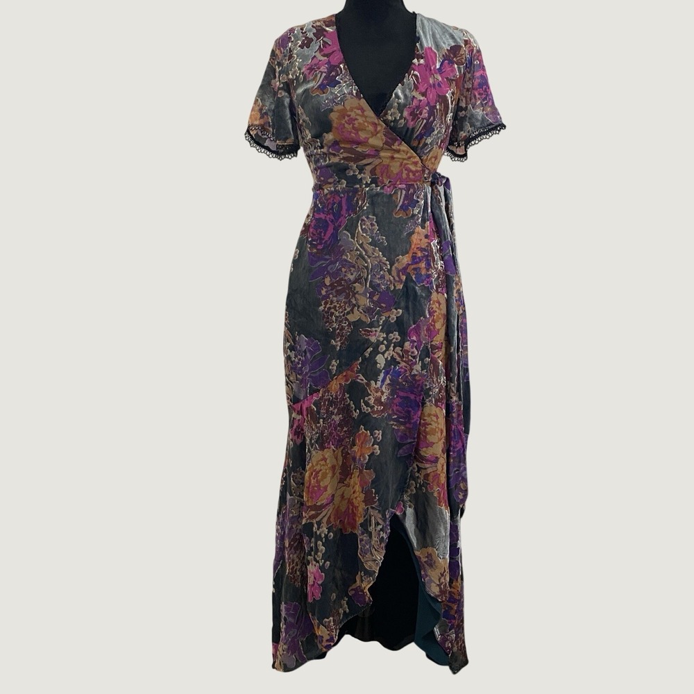 BHLDN Harlyn Guest of Honor Velvet Faux Wrap Dress, Size XSP - Picture 1 of 9